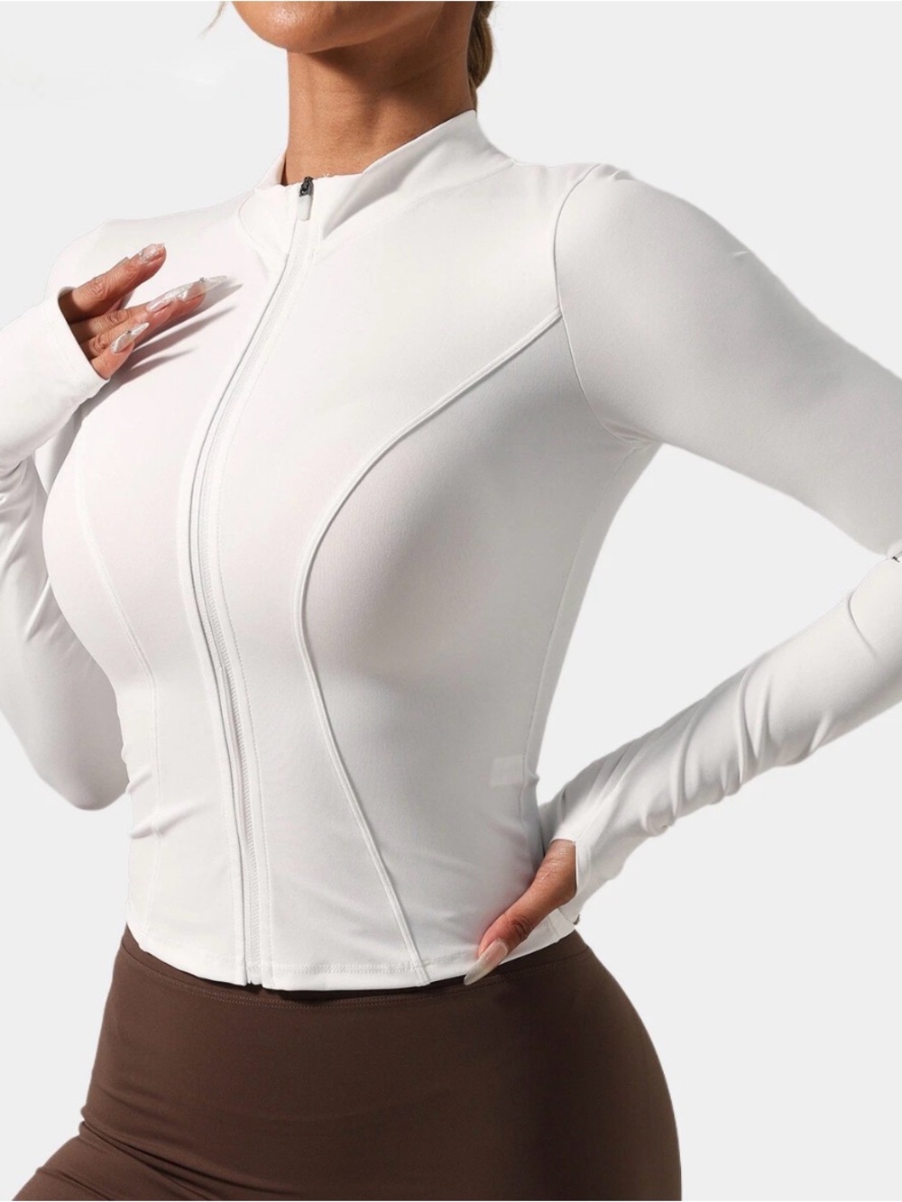 White Long-Sleeve Zip-Front Women's Top New Size Small (similar to Lululemon)
